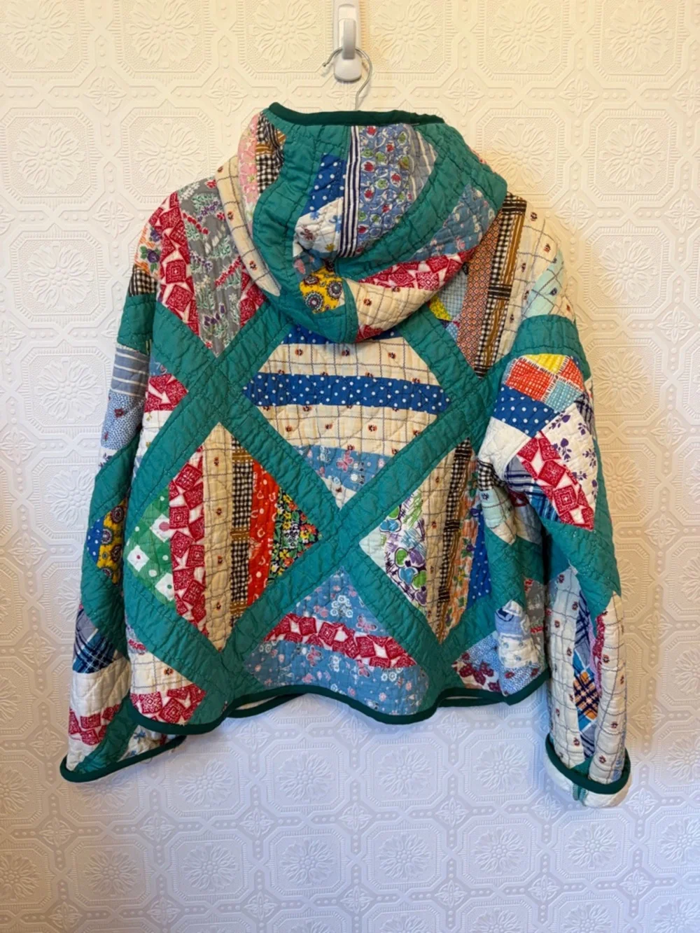 Handmade Vintage Quilt Coat with Hood Sz XL - Picture 5 of 9